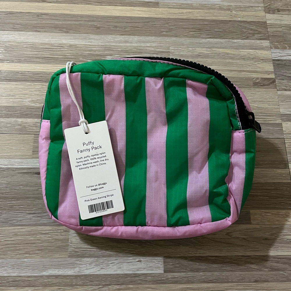 BAGGU: Pink and Green Awning Striped Puffy Fanny💚 - Picture 4 of 5